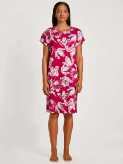 Calida Blooming Nights Kurzarm-Nachthemd, Länge 100cm Barberry Red