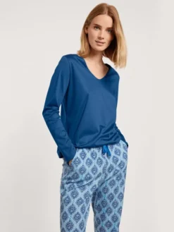 Calida Favourites Provence Langarm-Shirt, V-Neck Lapis Blue -Geschenkideen Verkäufe Calida Favourites Provence Langarm Shirt V Neck blau 15334 437 5