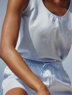 Calida Linen Nights Kurz-Pyjama Powder Blue -Geschenkideen Verkäufe Calida Linen Nights Kurz Pyjama blau 40657 481 3