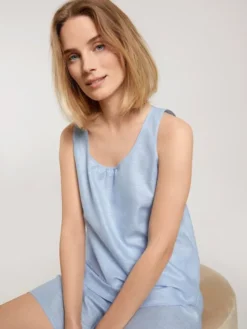 Calida Linen Nights Kurz-Pyjama Powder Blue -Geschenkideen Verkäufe Calida Linen Nights Kurz Pyjama blau 40657 481 7