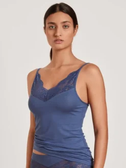 Calida Modal Deluxe Spaghetti-Top Marine Water Blue