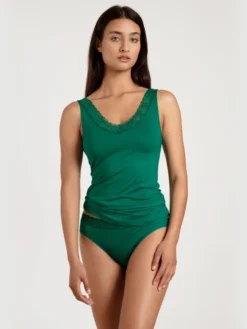 Calida Natural Comfort Lace Tank-Top Nevada Green -Geschenkideen Verkäufe Calida Natural Comfort Lace Tank Top gruen 12652 678 2