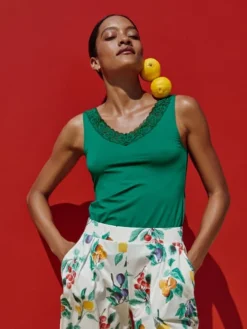 Calida Natural Comfort Lace Tank-Top Nevada Green -Geschenkideen Verkäufe Calida Natural Comfort Lace Tank Top gruen 12652 678 neu