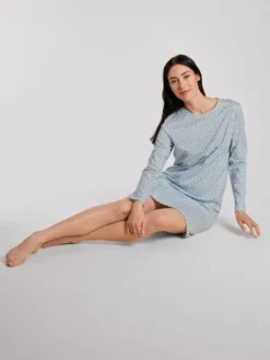 Calida Spring Nights Langarm-Nachthemd, Länge 100cm Azurit Blue -Geschenkideen Verkäufe Calida Spring Nights Langarm Nachthemd blau 30196 474 2