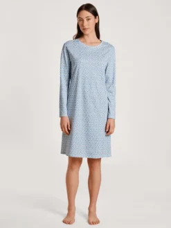 Calida Spring Nights Langarm-Nachthemd, Länge 100cm Azurit Blue